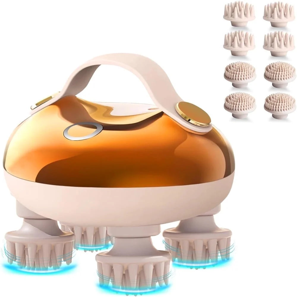 Scalp Massager Hair Growth,Electric Head Massager with 8 Removable Massage Claws Cat Massager(Gold)